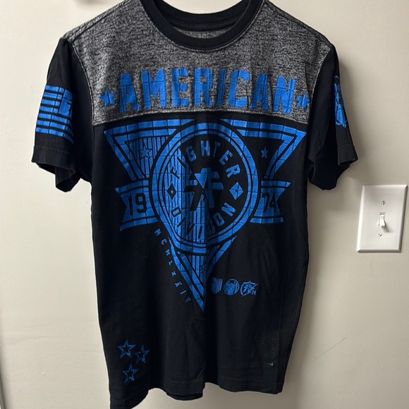 American Fighter burnout Black and Blue Short Sleeve Tee - Picture 1 of 8